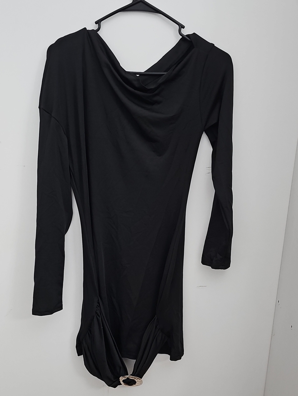 Black Long Sleeve Drape Neck Dress